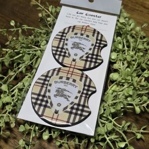 Beige and Black Plaid Car Coasters